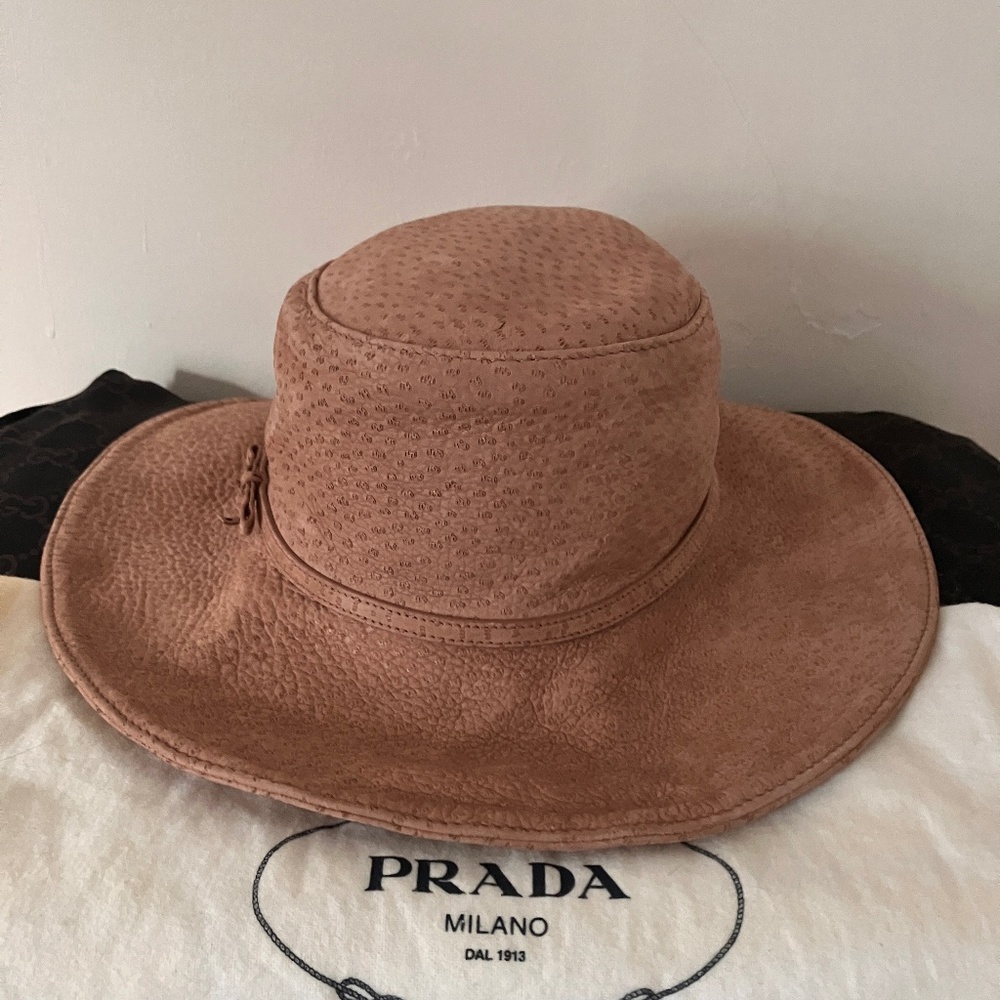 Prada blush leather floppy hat